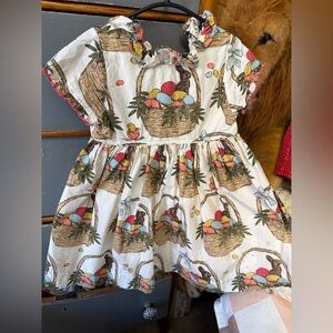 Pink Chicken Easter Basket Bunny Print Dress, 2y